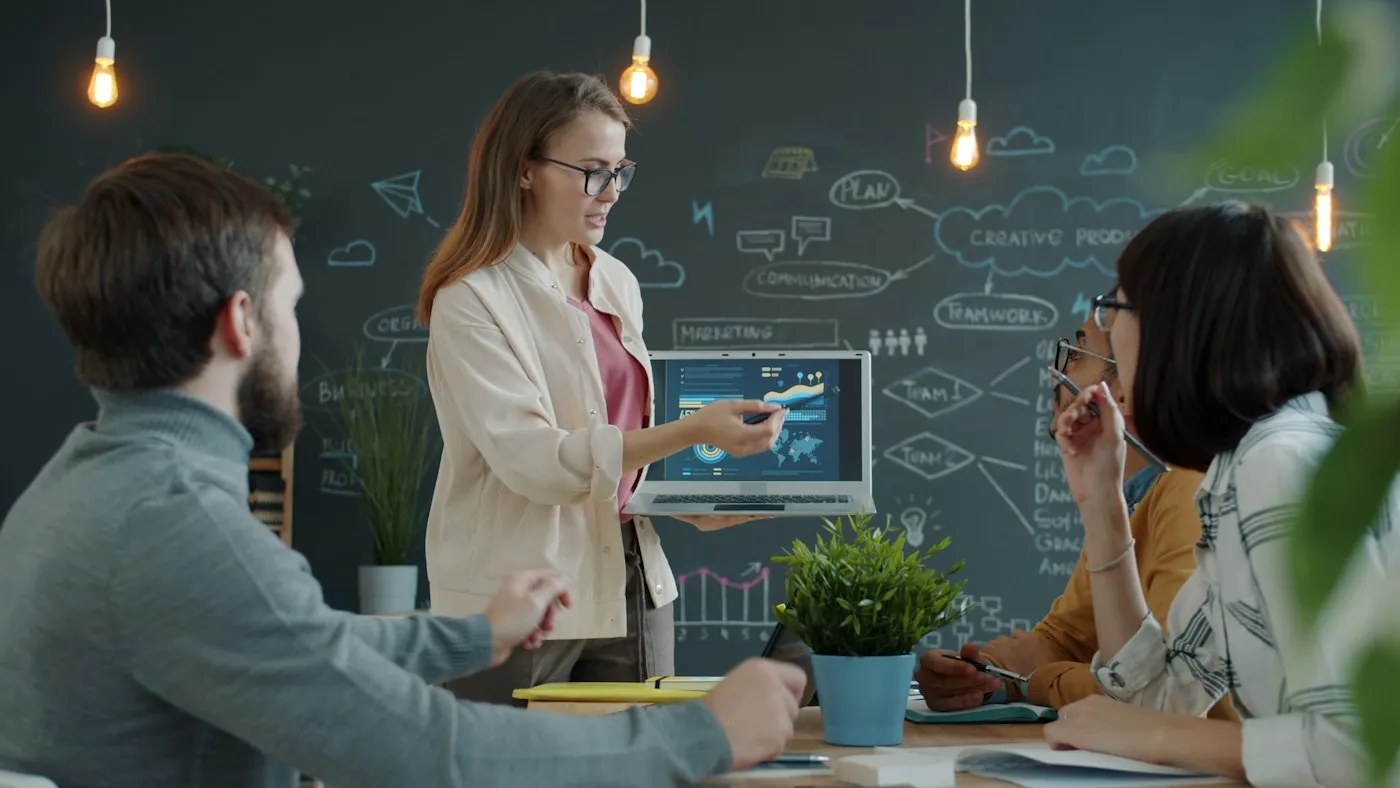 Strategist presenting a plan to colleagues
